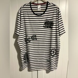 Disney Pirates of the Caribbean Men’s Striped Graphic T-Shirt – Black White